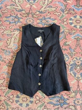 J.Crew Black Linen-Blend Button Front Women's Vest